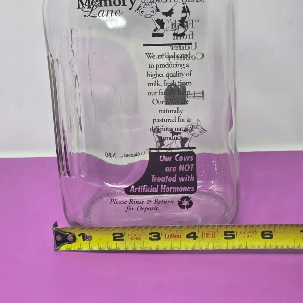 Clear Glass Milk Bottle W/ Blue Cap Memory Lane Dairy Store 64 Oz Stanpac Design
